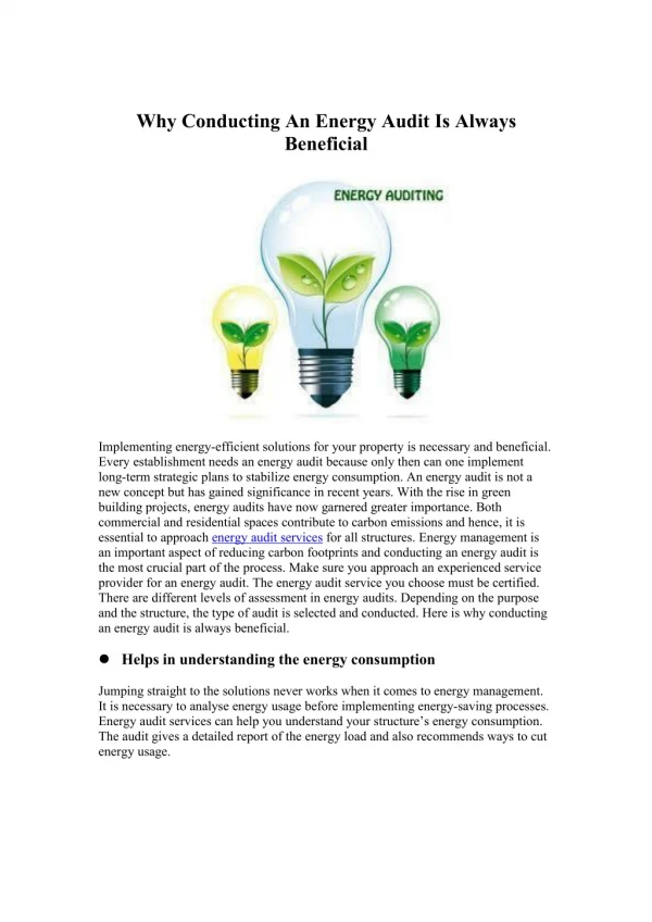 WHY CONDUCTING AN ENERGY AUDIT IS ALWAYS BENEFICIAL