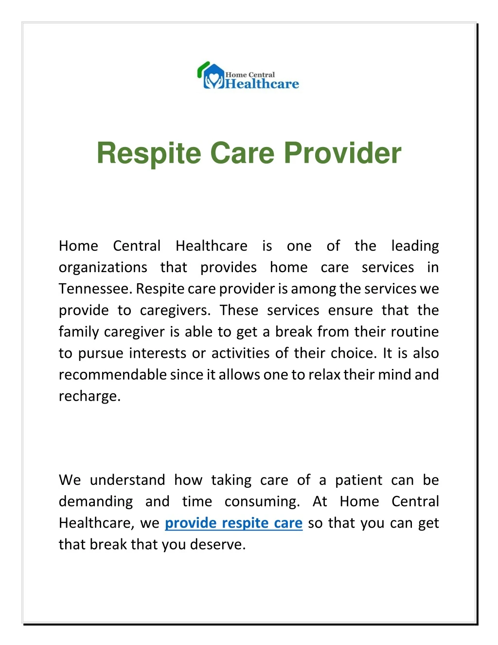 respite care provider