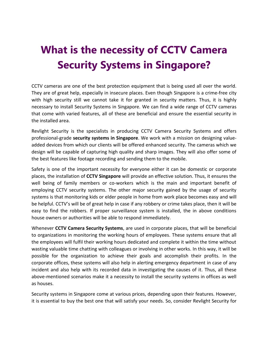 what is the necessity of cctv camera security