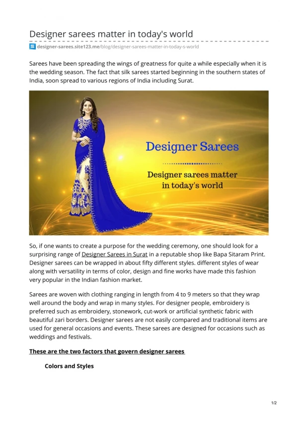 Designer sarees matter in today's world