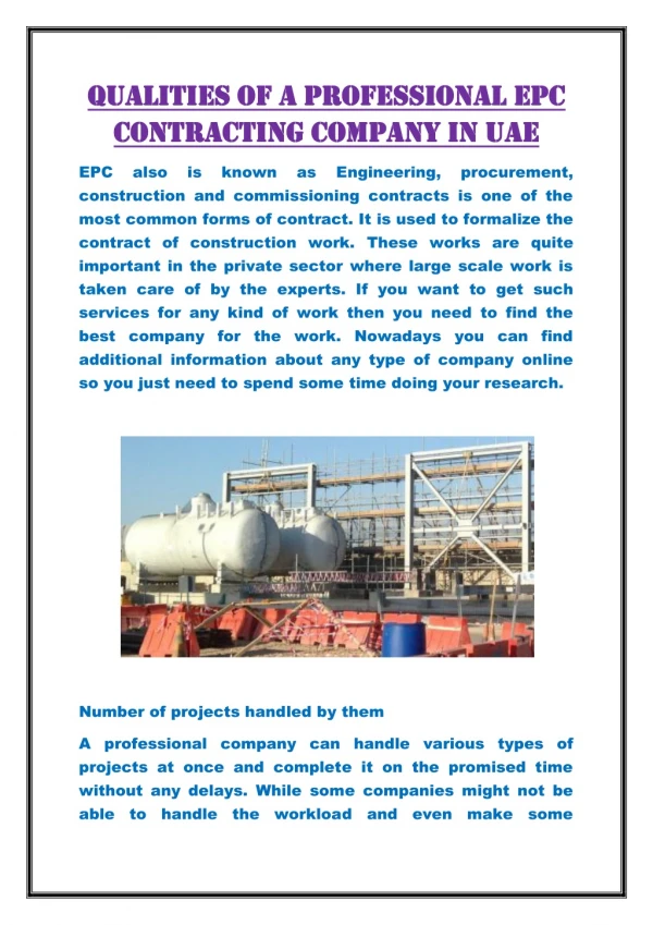 Qualities of a Professional EPC Contracting Company in UAE