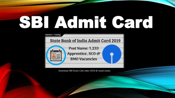 SBI Admit Card 2019 Download For SCO & Apprentice | SBI Exam Date