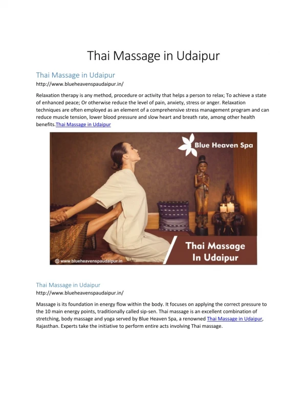 Thai Massage in Udaipur