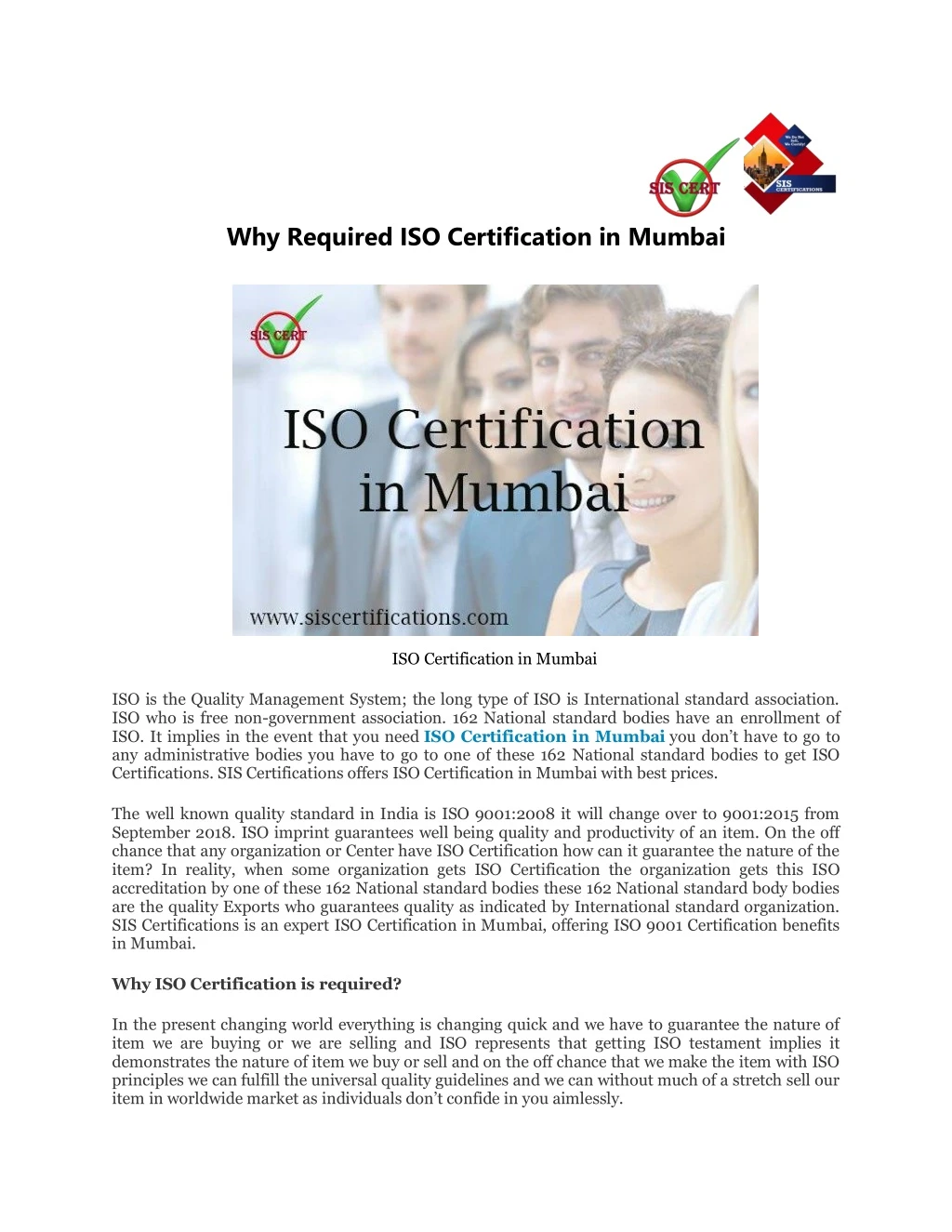 why required iso certification in mumbai