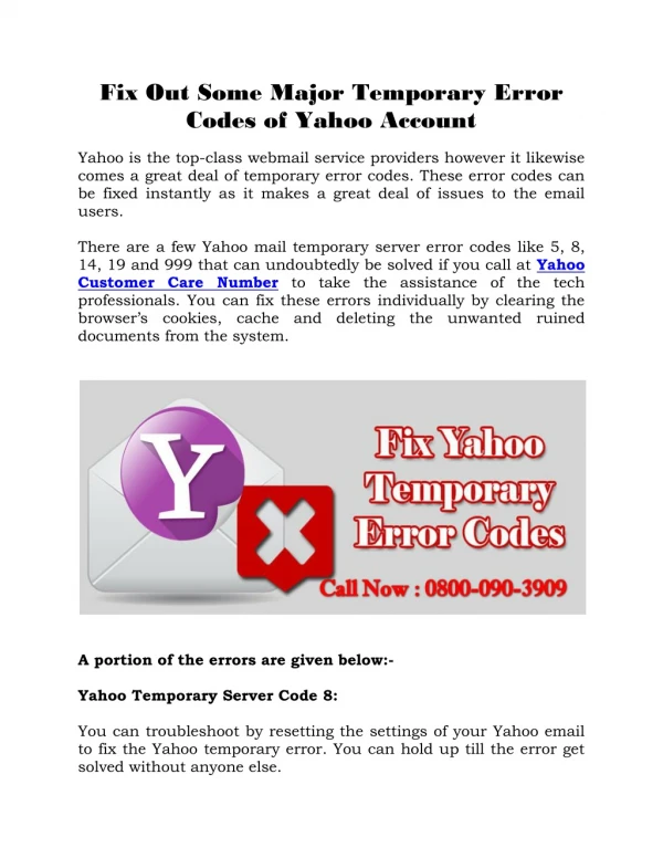 Fix Out Some Major Temporary Error Codes of Yahoo Account