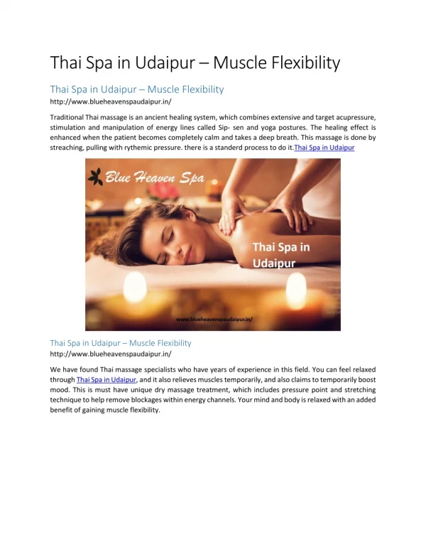Thai Spa in Udaipur – Muscle Flexibility