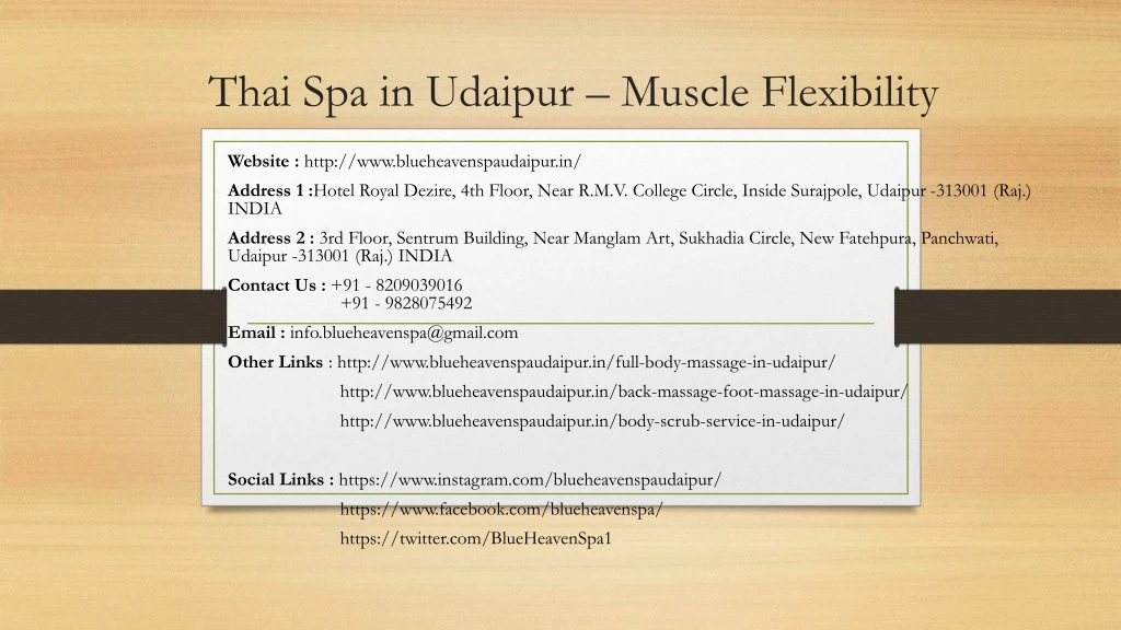 thai spa in udaipur muscle flexibility