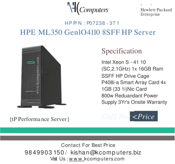 HPE ML350 GEN10 4110 8SFF HP Server