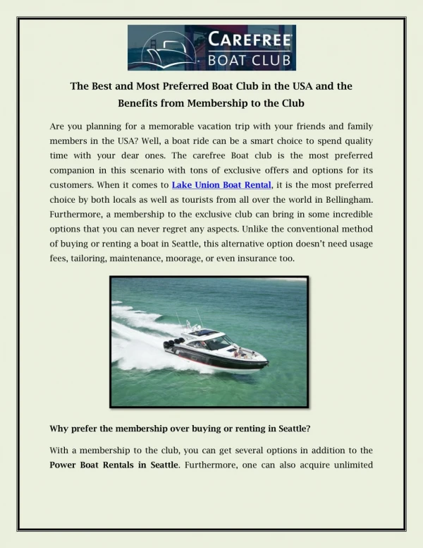 The Best and Most Preferred Boat Club in the USA and the Benefits from Membership to the Club