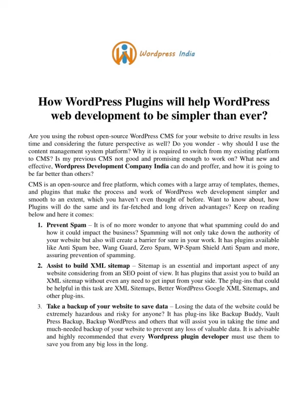 How WordPress Plugins will help WordPress web development to be simpler than ever?