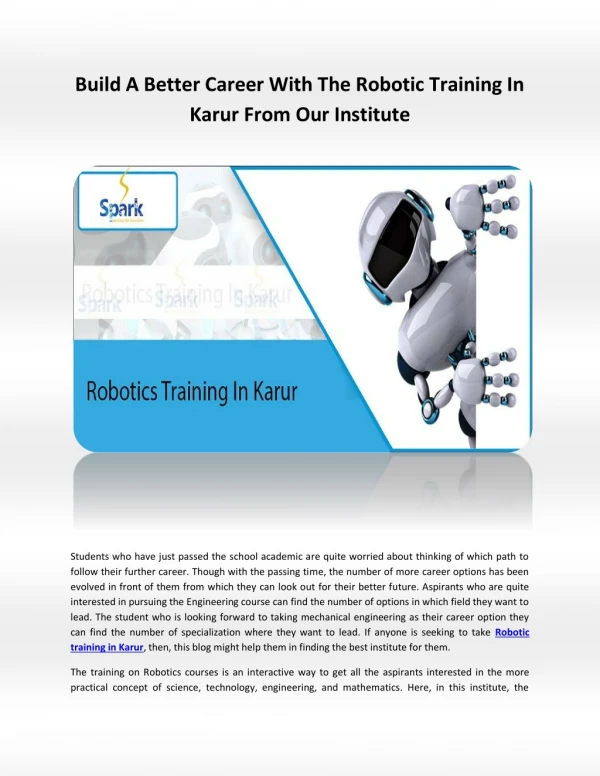 Build A Better Career With The Robotic Training In Karur From Our Institute