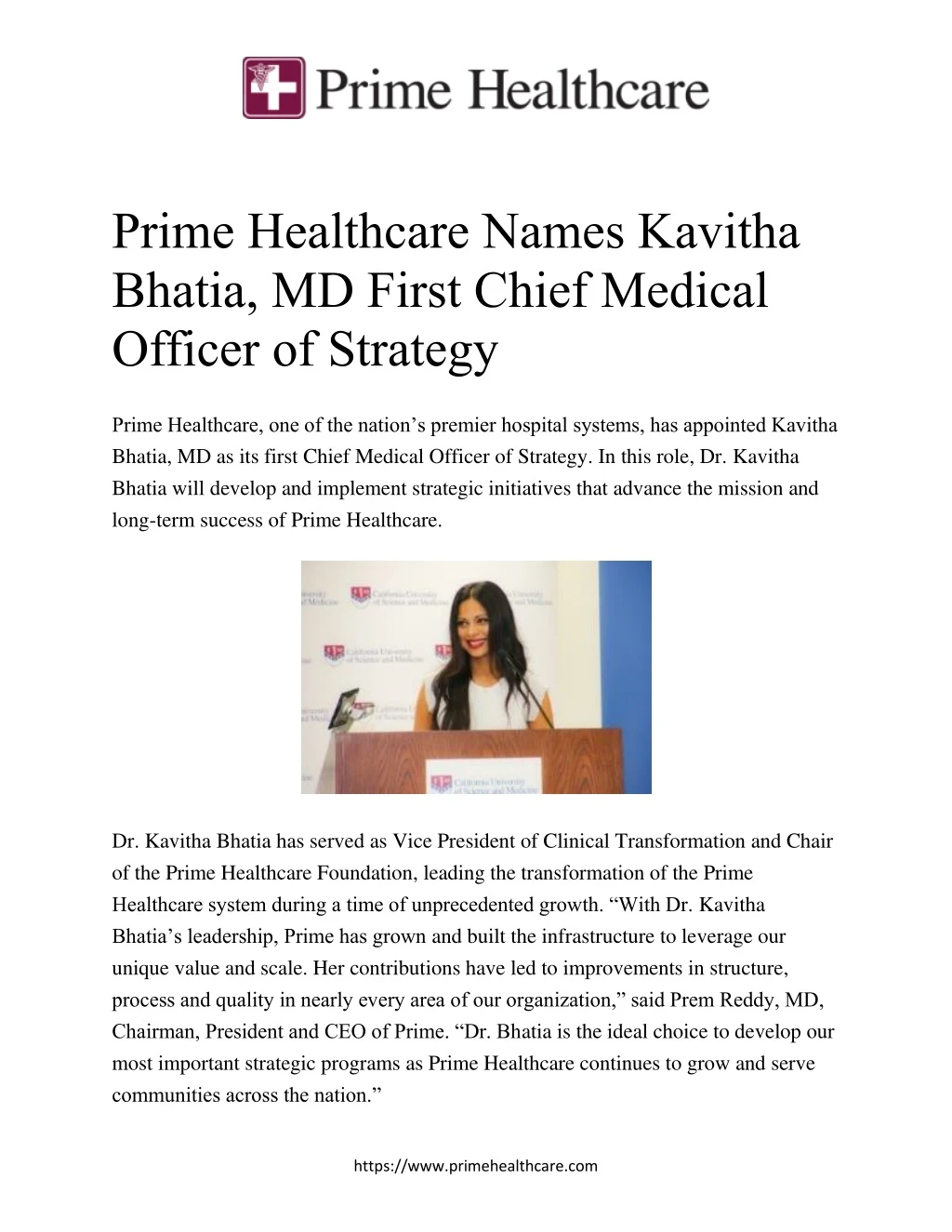 prime healthcare names kavitha bhatia md first