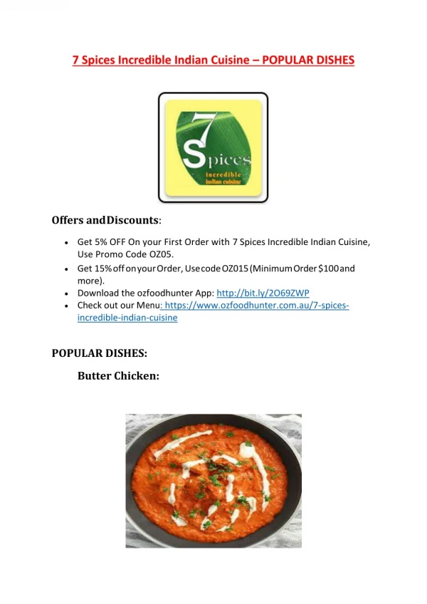 15% Off - 7 Spices Incredible Indian Cuisine-Applecross - Order Food Online