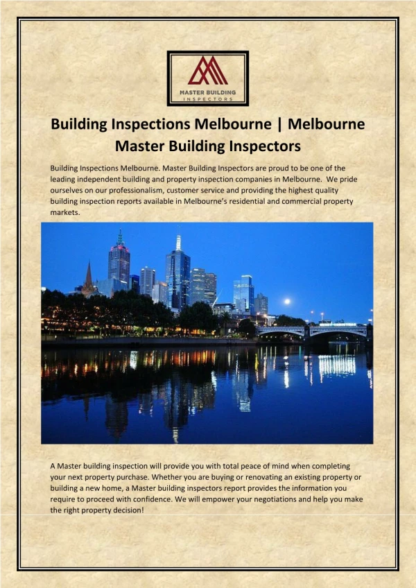 Building Inspections Melbourne