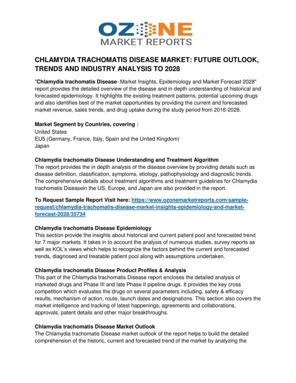 CHLAMYDIA TRACHOMATIS DISEASE MARKET: FUTURE OUTLOOK, TRENDS AND INDUSTRY ANALYSIS TO 2028