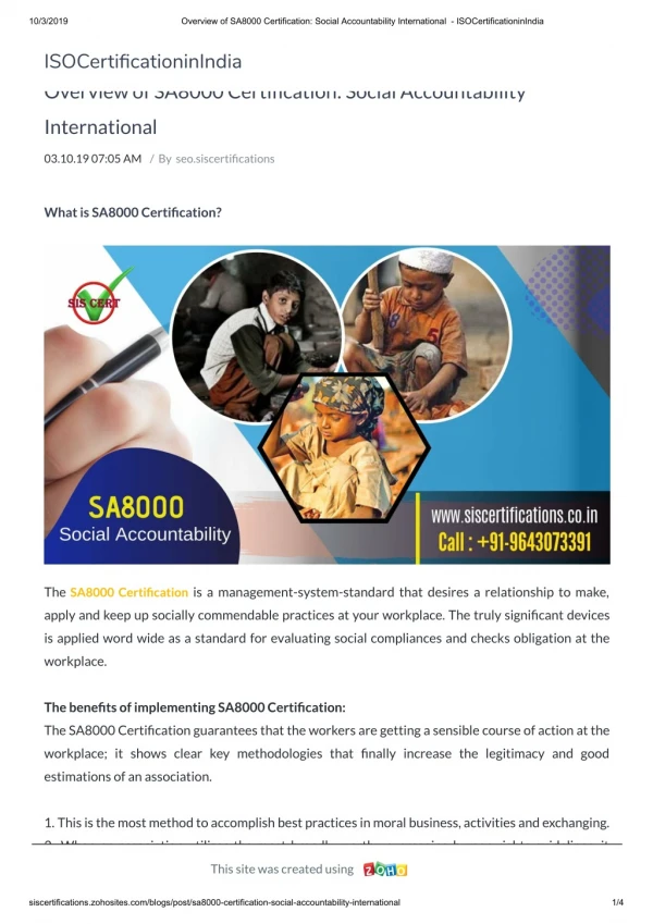 Overview of SA8000 Certification: Social Accountability International