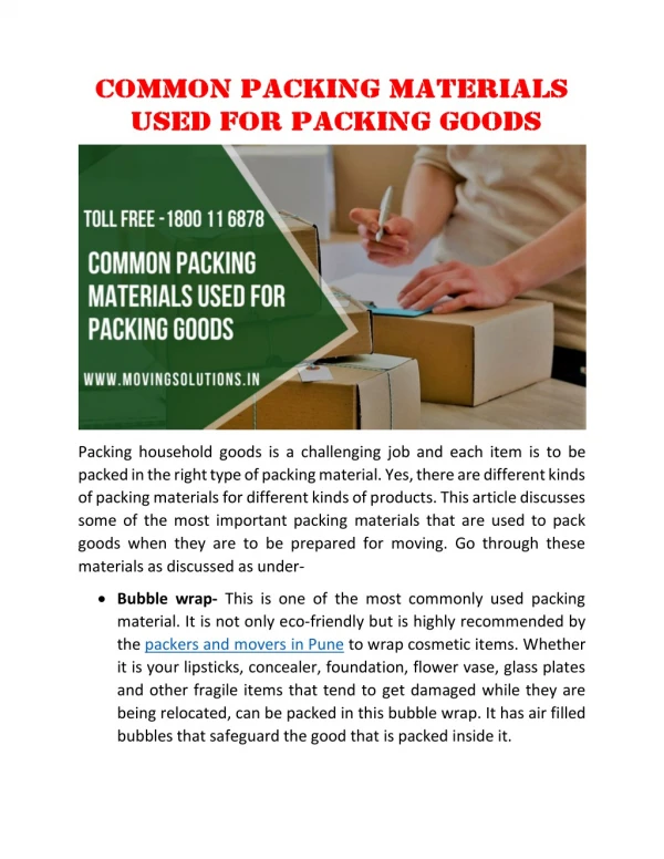 Common Packing Materials Used For Packing Goods
