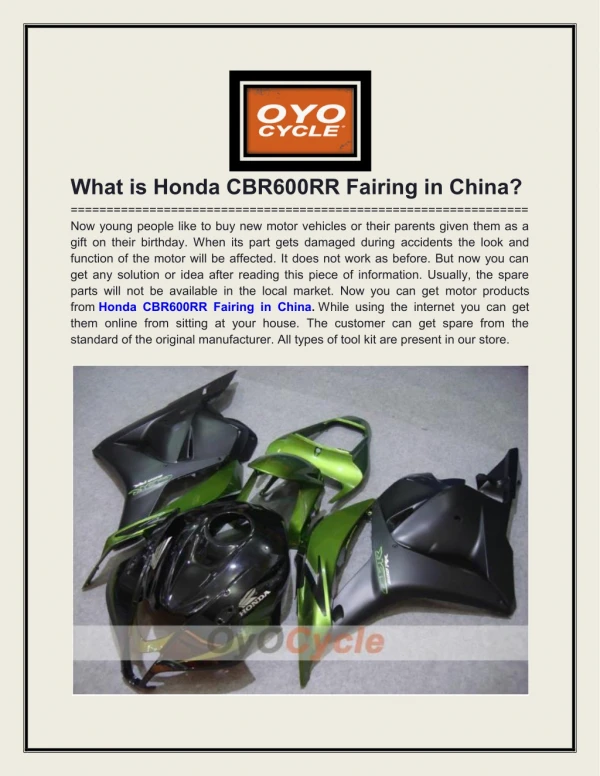 What is Honda CBR600RR Fairing in China?