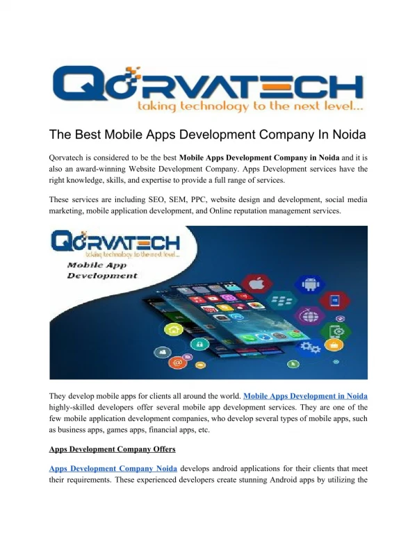 Best Mobile Apps Development Company in Noida