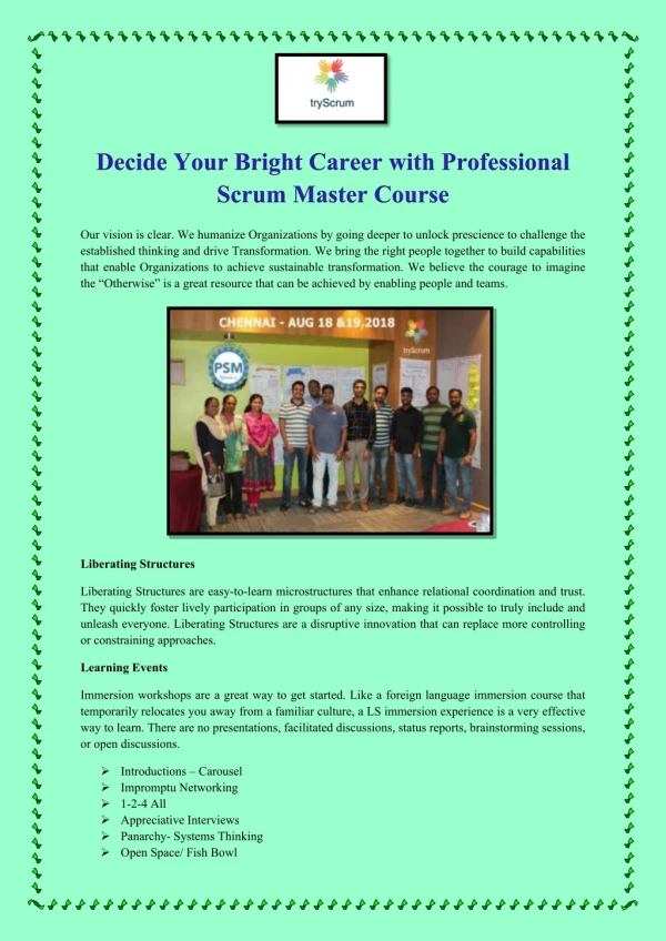 Decide Your Bright Career with Professional Scrum Master Course