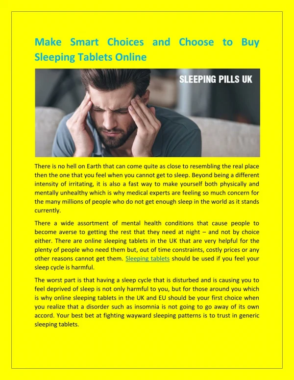 Make Smart Choices and Choose to Buy Sleeping Tablets Online