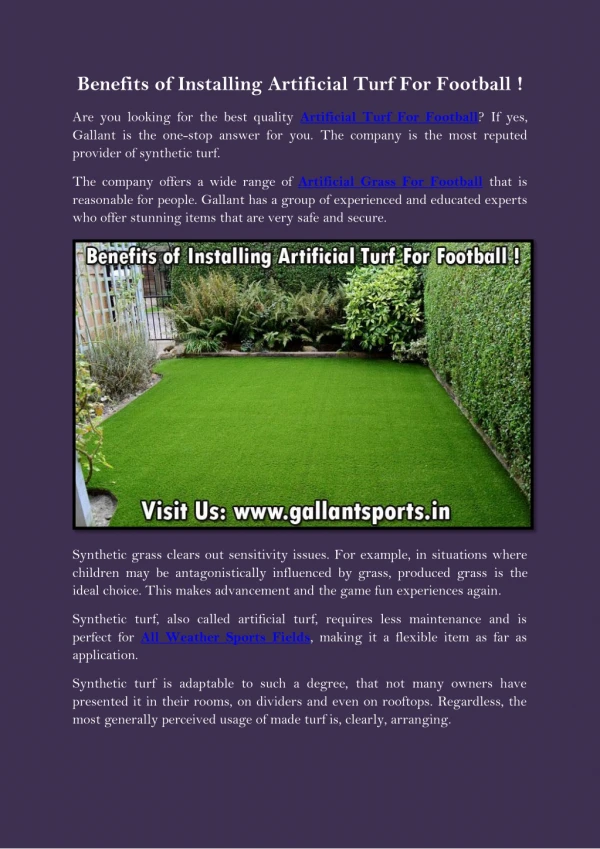 Benefits of Installing Artificial Turf For Football!