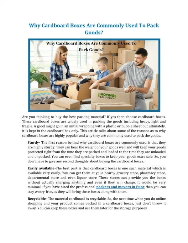 Why Cardboard Boxes Are Commonly Used To Pack Goods?