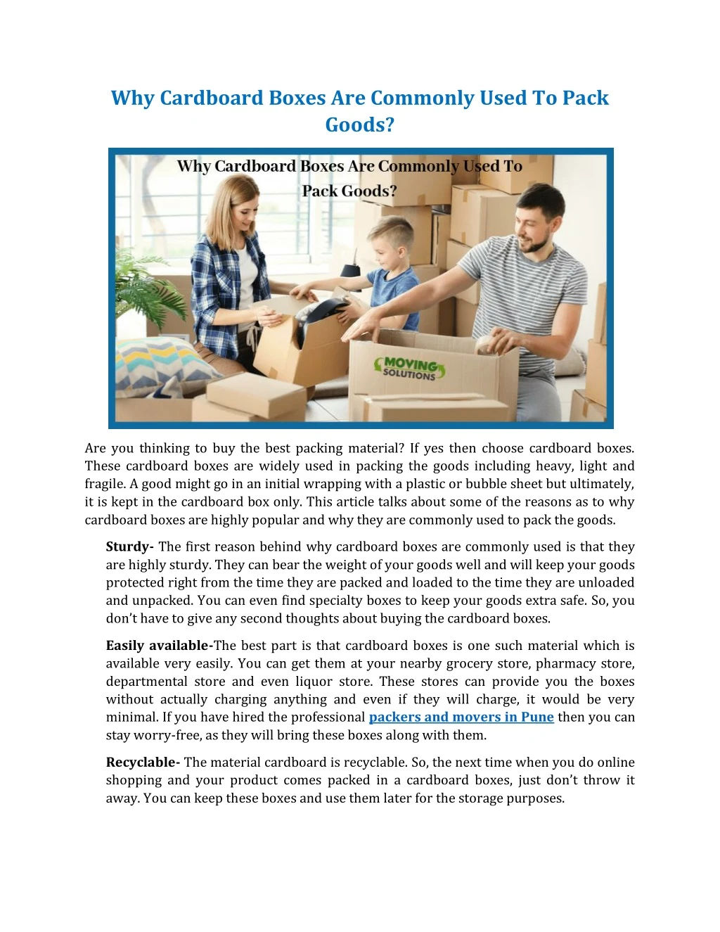 why cardboard boxes are commonly used to pack