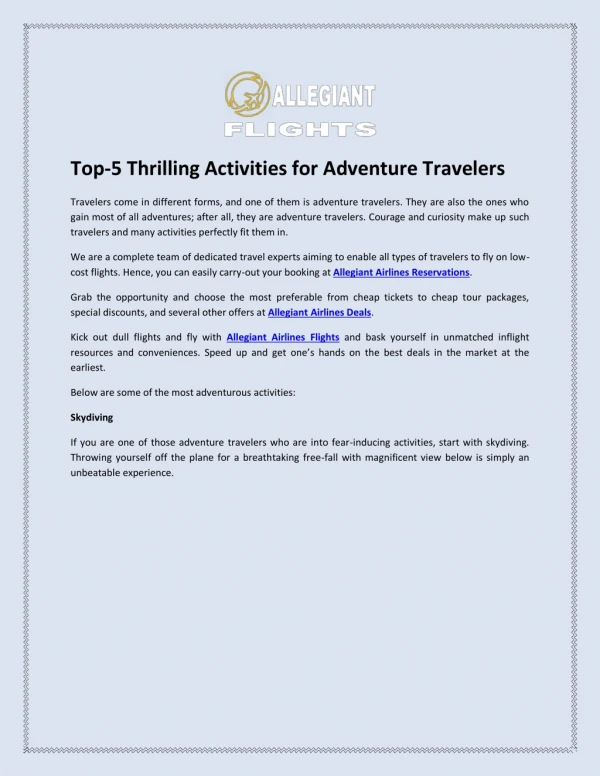 Top-5 Thrilling Activities for Adventure Travelers