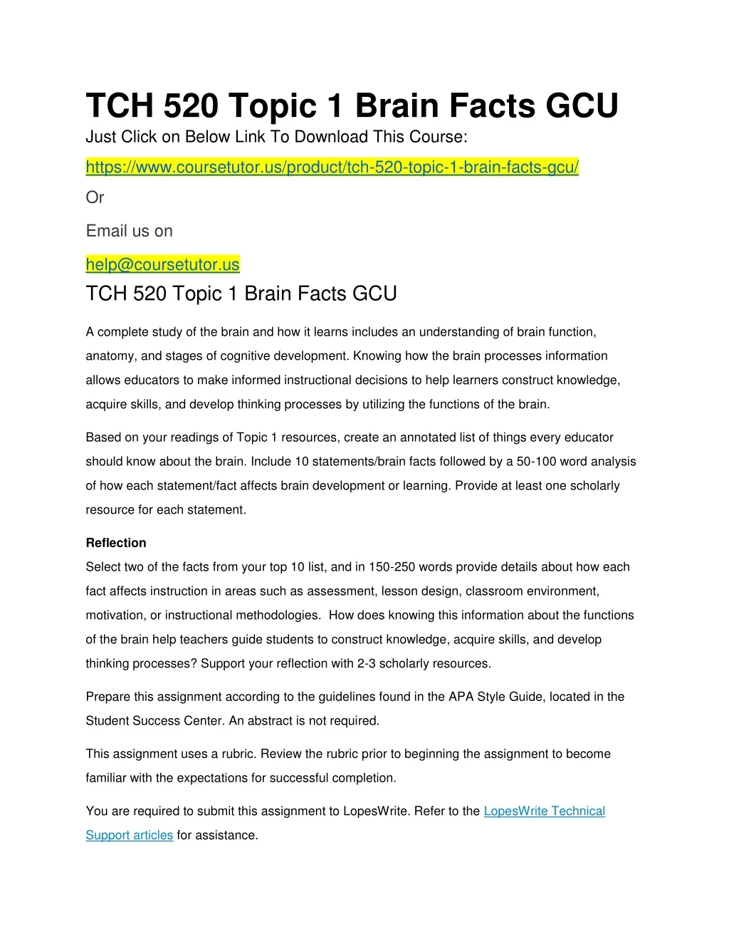 tch 520 topic 1 brain facts gcu just click