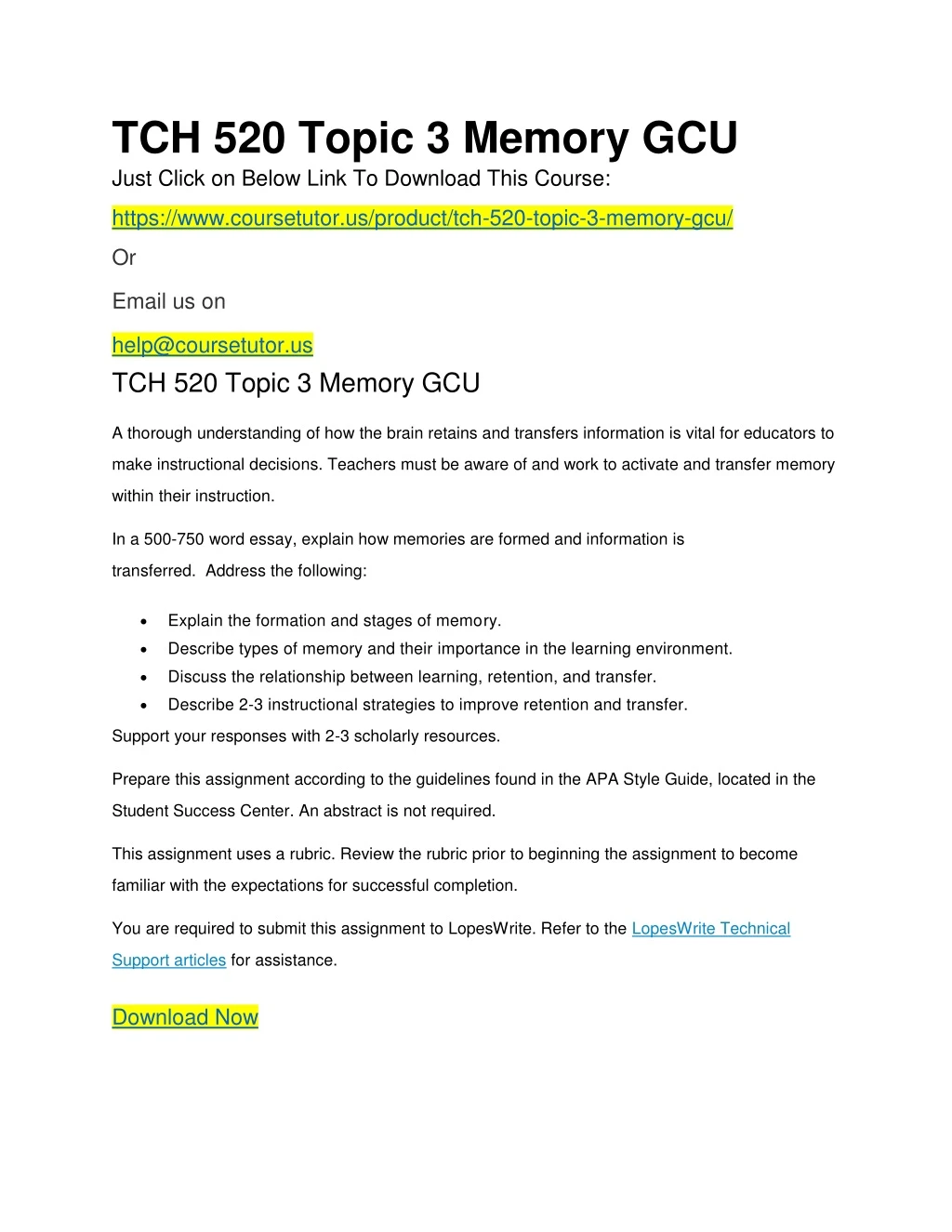 tch 520 topic 3 memory gcu just click on below