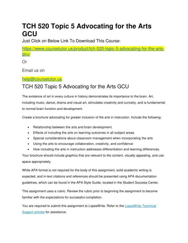 tch 520 topic 5 advocating for the arts gcu just
