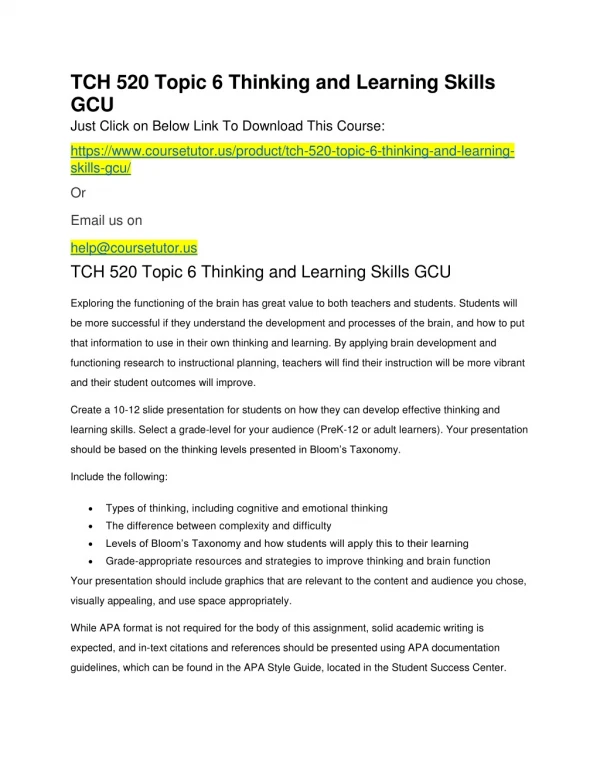 tch 520 topic 6 thinking and learning skills