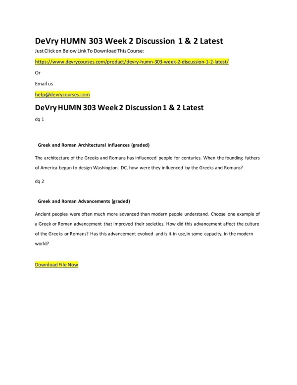 DeVry HUMN 303 Week 2 Discussion 1 & 2 Latest