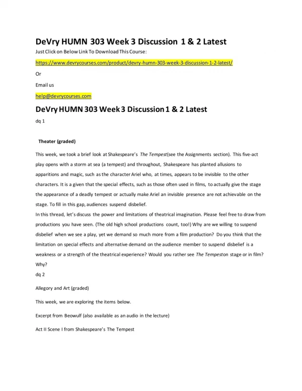 DeVry HUMN 303 Week 3 Discussion 1 & 2 Latest