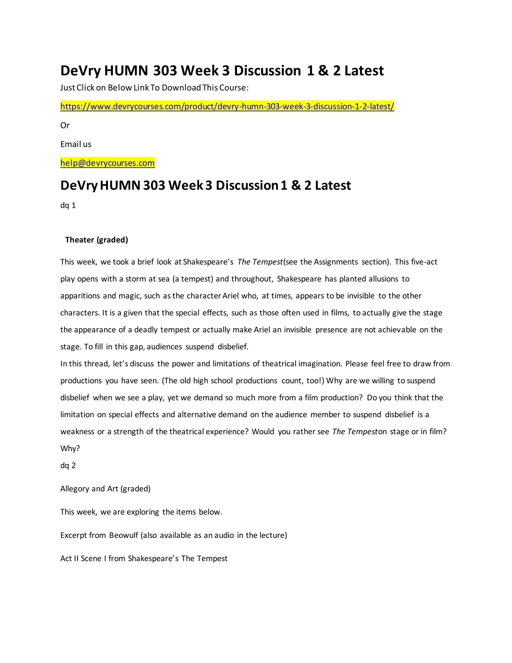 devry humn 303 week 3 discussion 1 2 latest just