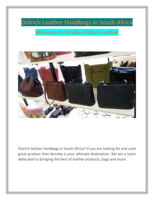 Buy Ostrich Leather Handbags in South Africa | Nciniba