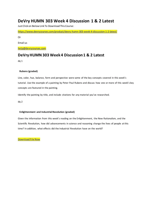 DeVry HUMN 303 Week 4 Discussion 1 & 2 Latest