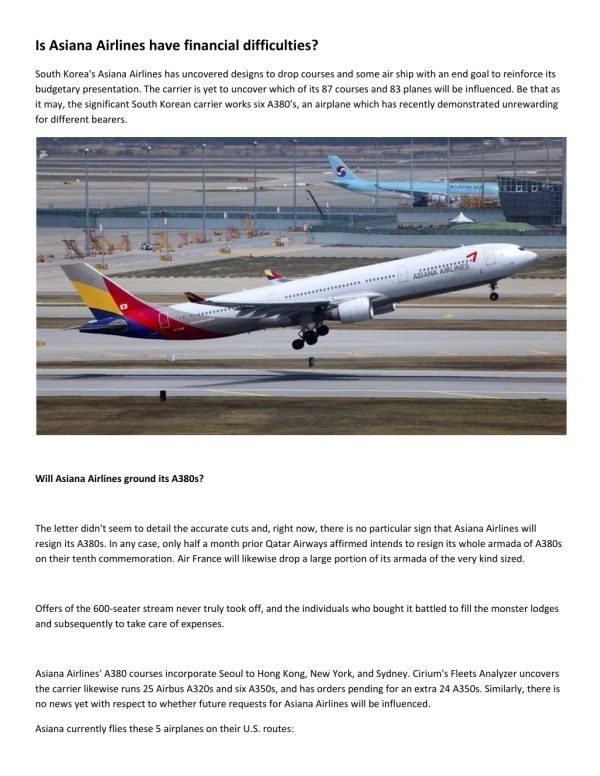 IS ASIANA AIRLINES HAVE FINANCIAL DIFFICULTIES?