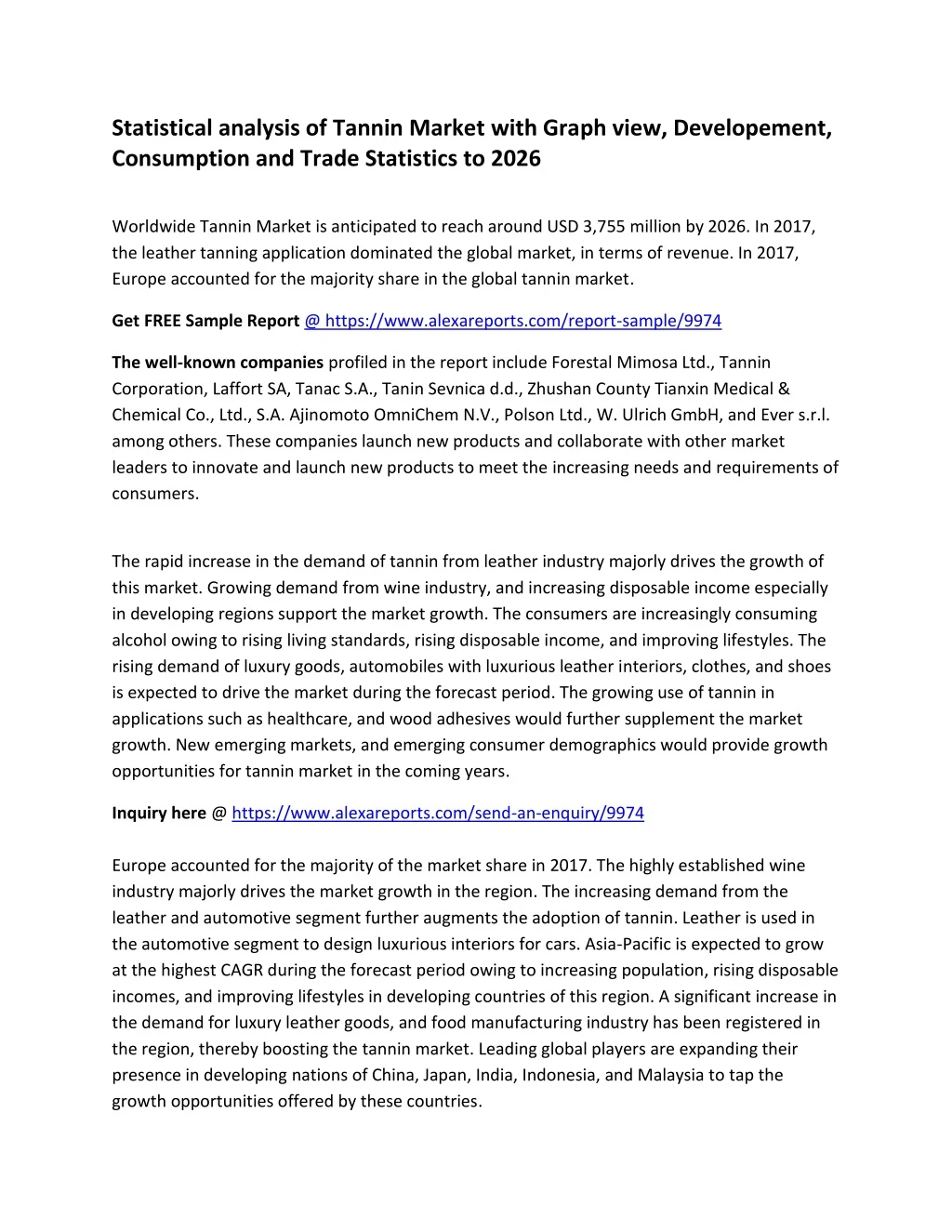 statistical analysis of tannin market with graph