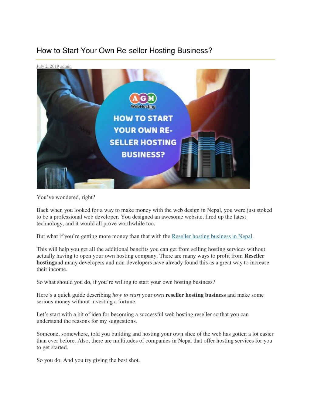 how to start your own re seller hosting business