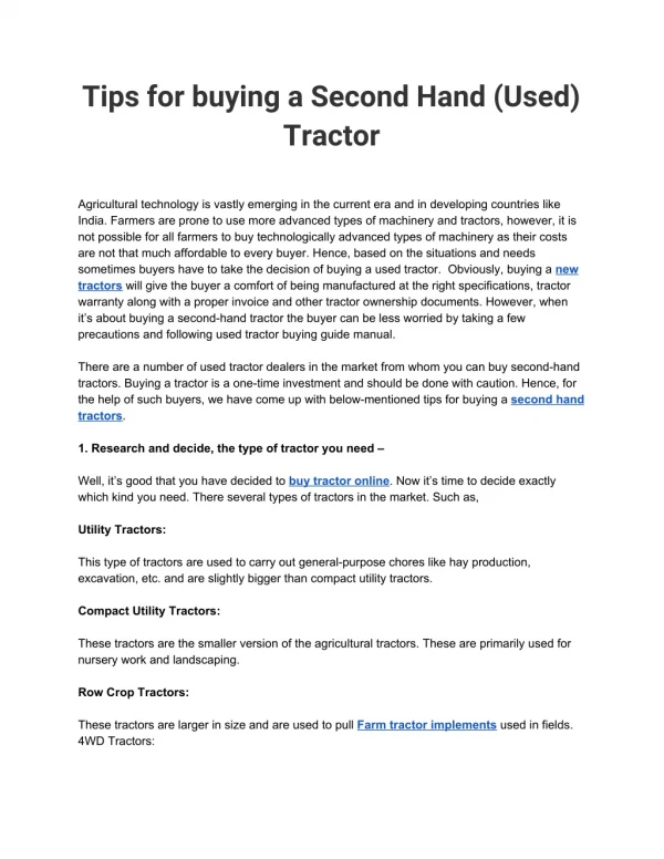 Tips for buying a Second Hand (Used) Tractor