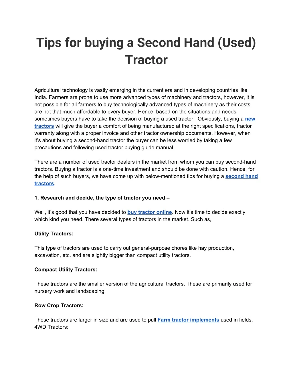 tips for buying a second hand used tractor