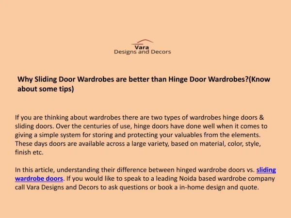 Why Sliding Door Wardrobes are better than Hinge Door Wardrobes? ( Know about some points)