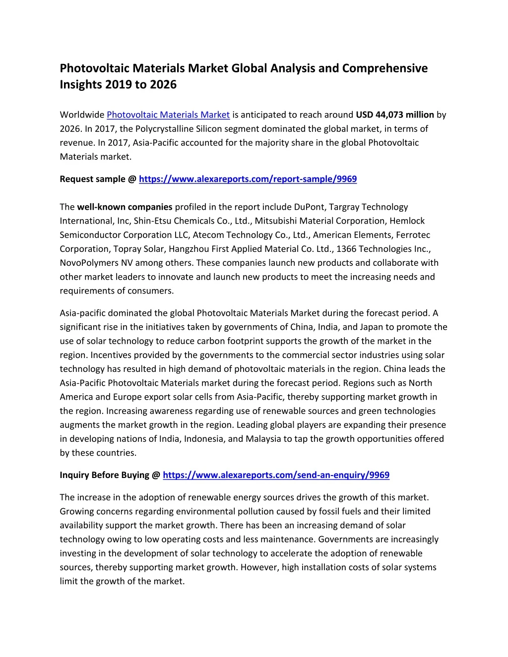 photovoltaic materials market global analysis