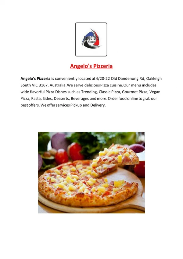 15% Off - Angelo's Pizzeria-Dandenong - Order Food Online