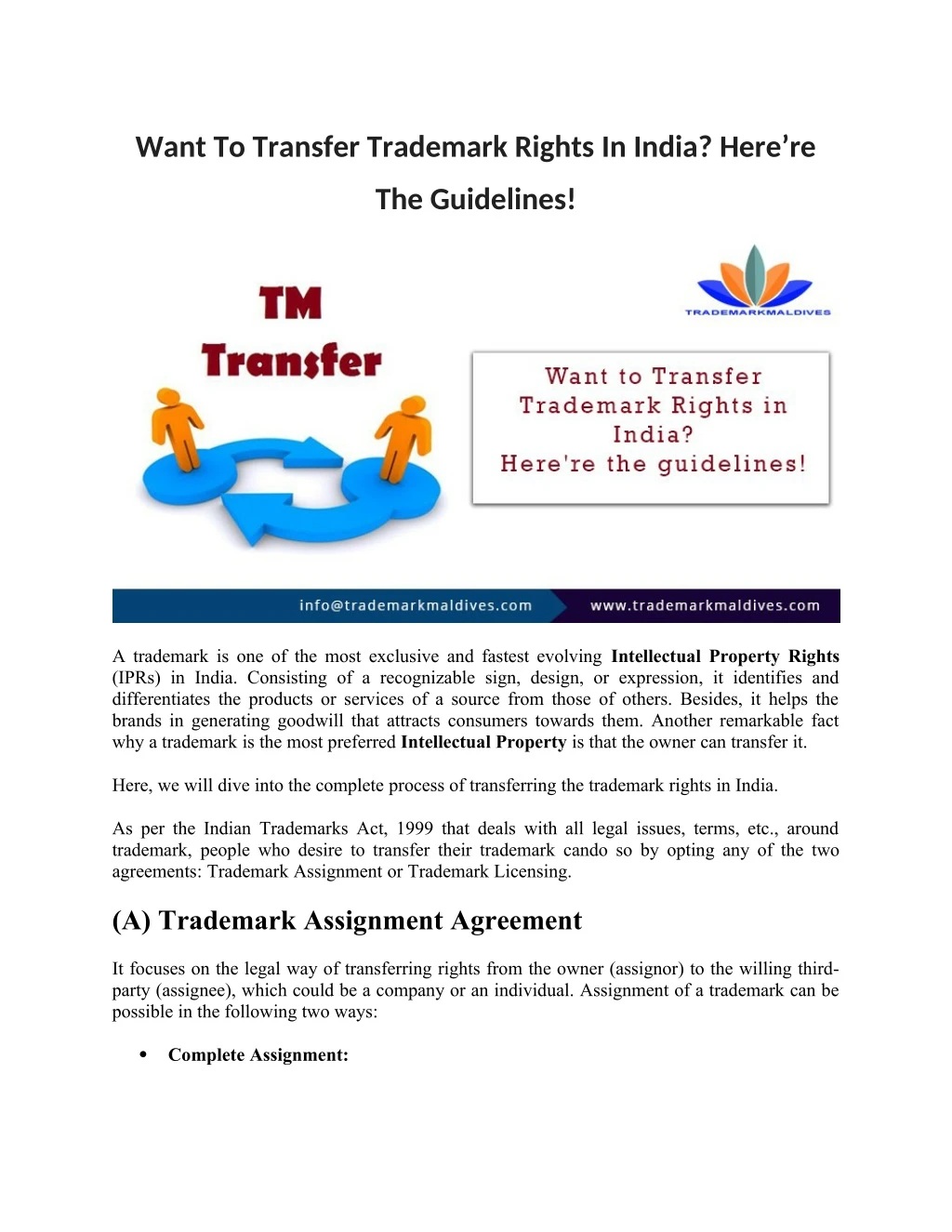 want to transfer trademark rights in india here re