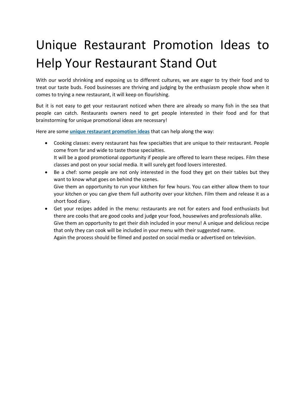 unique restaurant promotion ideas to help your