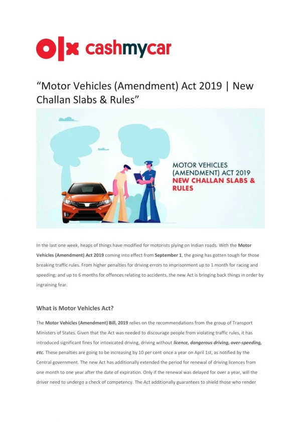 “Motor Vehicle (Amendment) Act 2019 | New Challan Slabs & Rules”