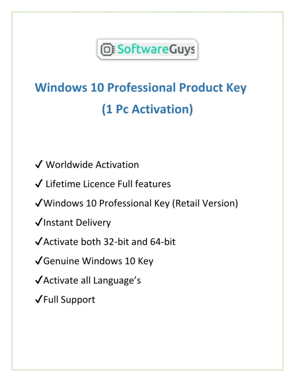 Windows 10 Professional Key | Softwareguys